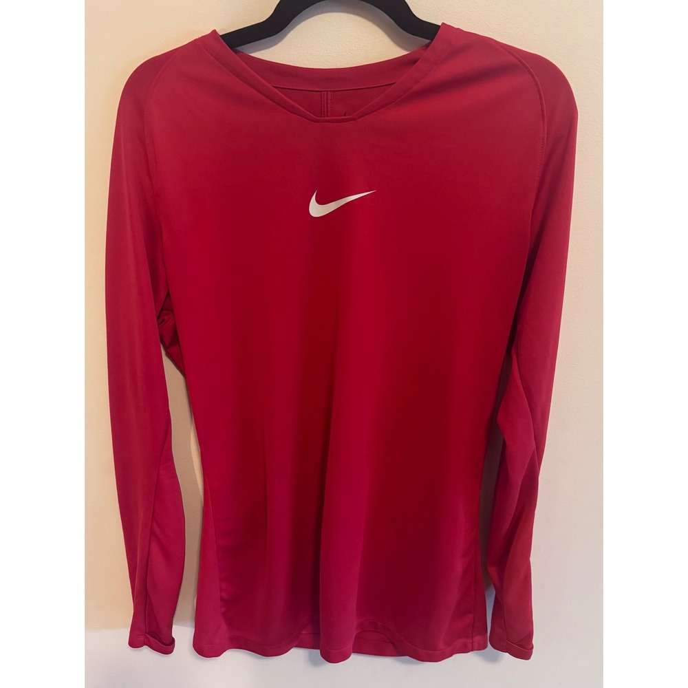 Nike Dri-FIT Red VNeck Long Sleeve Top Sportcore Gymwear Athletic Slim Fit Men's